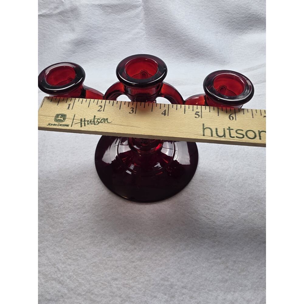 Vintage New Martinsville Glass Moondrops Ruby Red Winged 3 Candlestick Holder - Picture 7 of 7